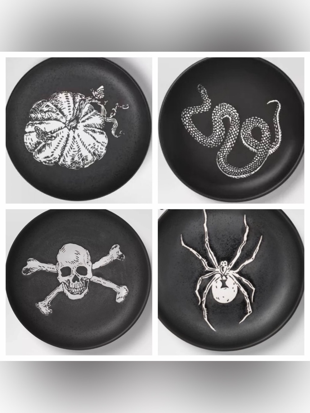 THRESHOLD NWT 4pc ceramic appetizer plate set -skull, snake, spider, pumpkin